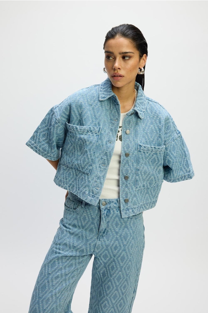 WOVEN SHORTSLEEVE BLOUSE SUSSY R2503979679 204 BLUE DENIM